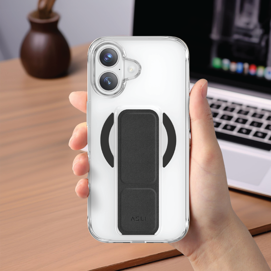 Asli Global MagTrox Gravitas Transparent MagSafe Case with Leather Grip for iPhone 17 | Black