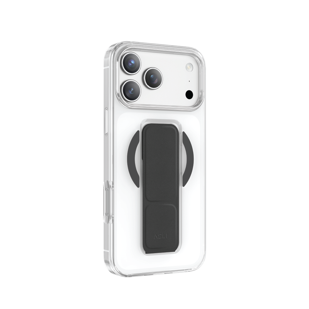 Asli Global MagTrox Gravitas Transparent MagSafe Case with Leather Grip for iPhone 17 Pro Max | Black