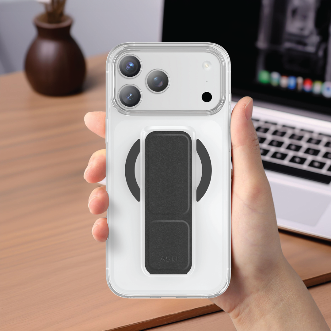 Asli Global MagTrox Gravitas Transparent MagSafe Case with Leather Grip for iPhone 17 Pro | Black