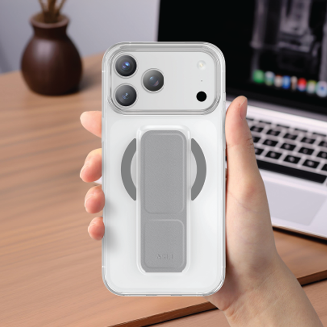 Asli Global MagTrox Gravitas Transparent MagSafe Case with Leather Grip for iPhone 17 Pro Max | Natural Titanium