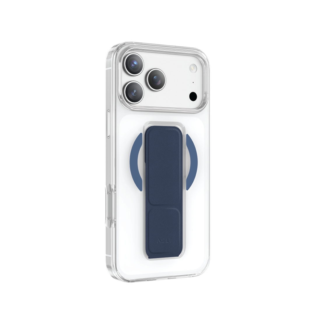 Asli Global MagTrox Gravitas Transparent with Leather Grip MagSafe Case for iPhone 17 Pro | Blue Titanium