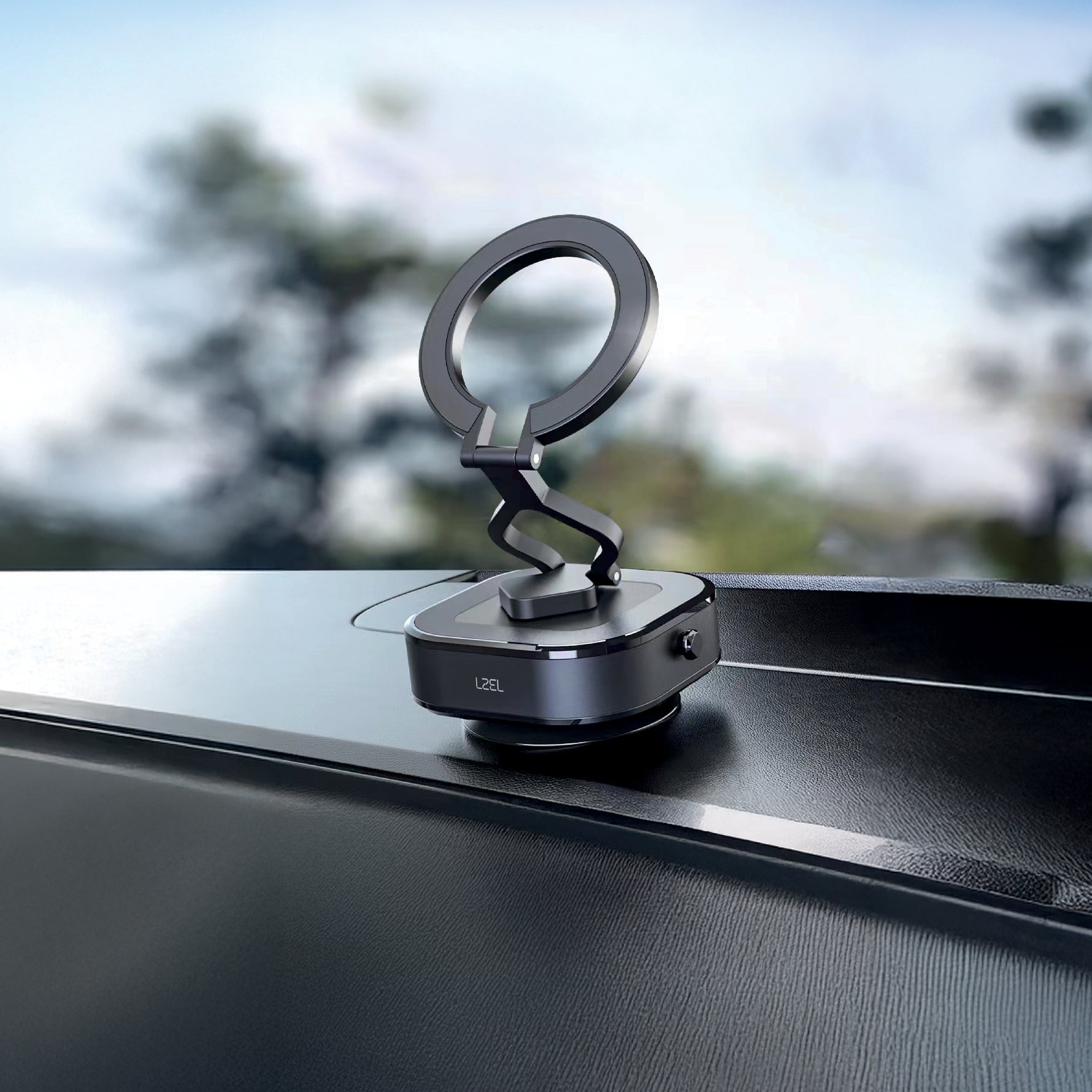 Lzel Magnavas Mount Vacuum Suction Cup Phone Holder 360 Rotation Robust Magnetic Grip | Black