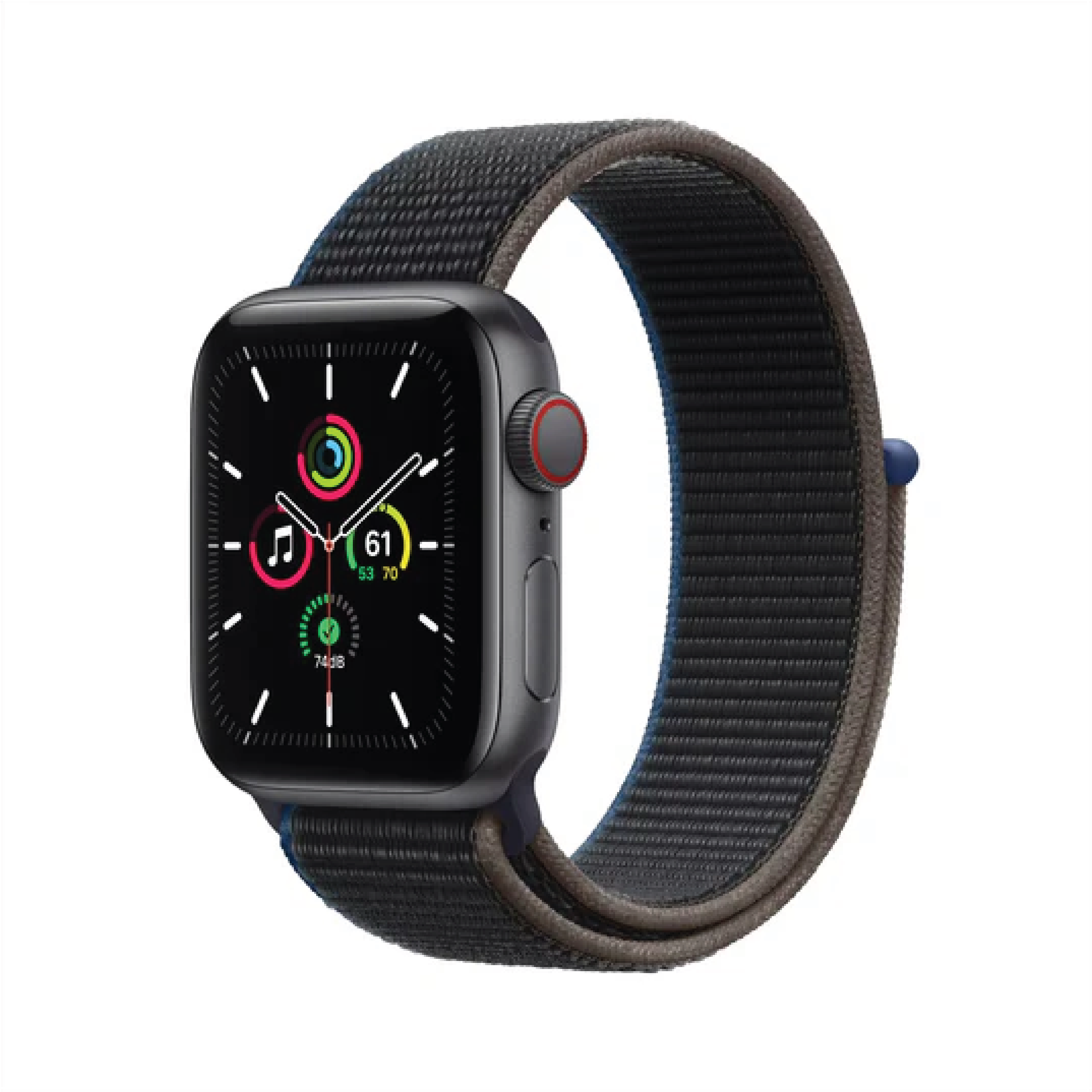 ساعة Apple SE- GPS + Cellular - مقاس 40 ملم - بهيكل من الألومنيوم بلون Space Gray مع سوار Sport Loop بلون Charcoal