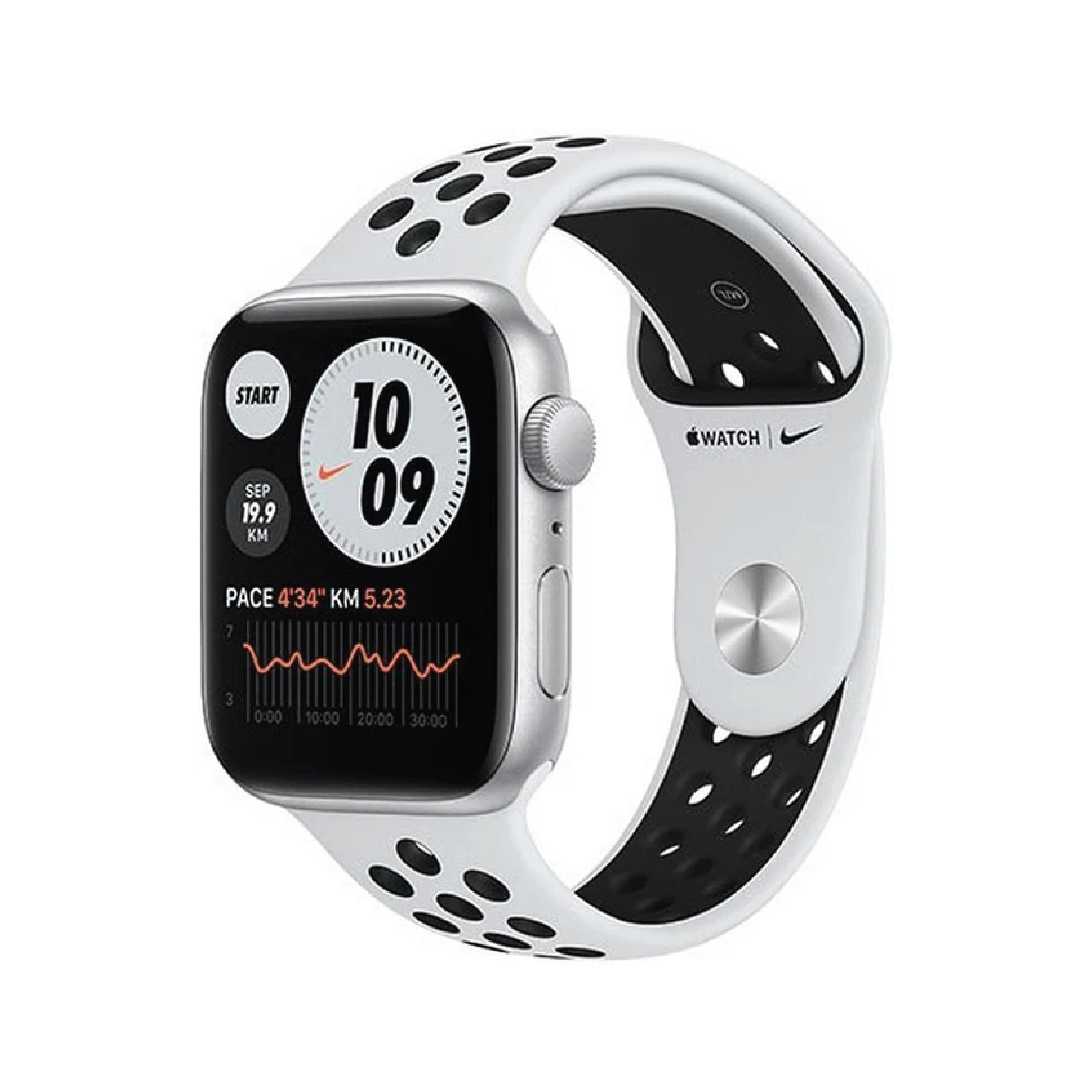ساعة Apple Watch Nike SE GPS مقاس 40mm بإطار من الألومنيوم لون Silver وسوار Nike Sport Band | لون Pure Platinum/Black – المقاس العادي.
