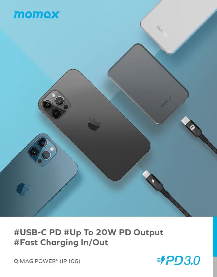 Momax Q.Mag Power 6 5000mAh Magnetic Wireless Battery Pack | Blue