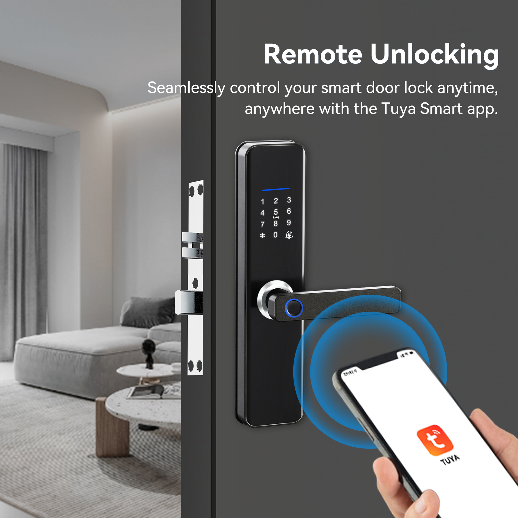 LZEL ZYNTRA Smart Door Lock with Alarm & Tuya App Control | Black