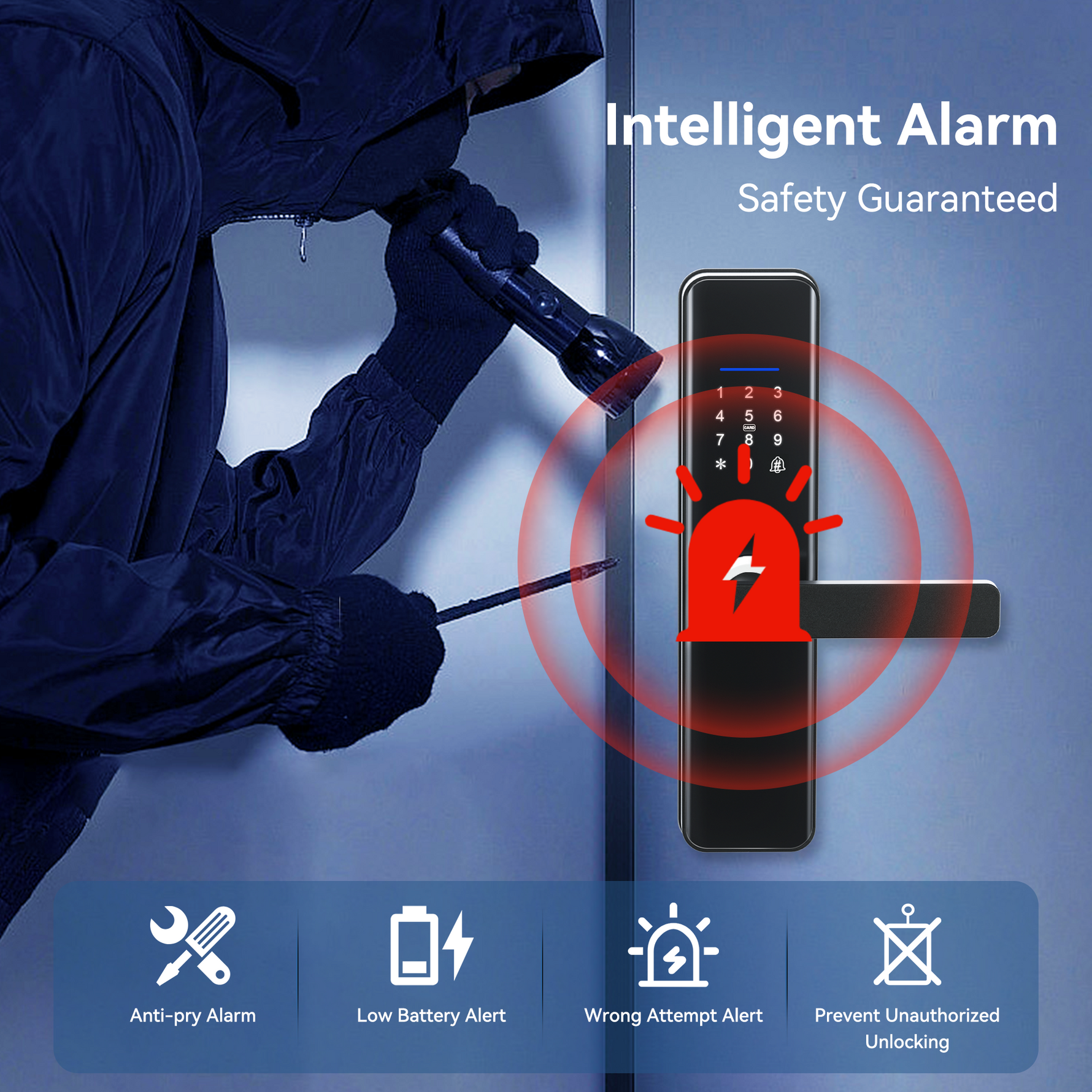 LZEL ZYNTRA Smart Door Lock with Alarm & Tuya App Control | Black