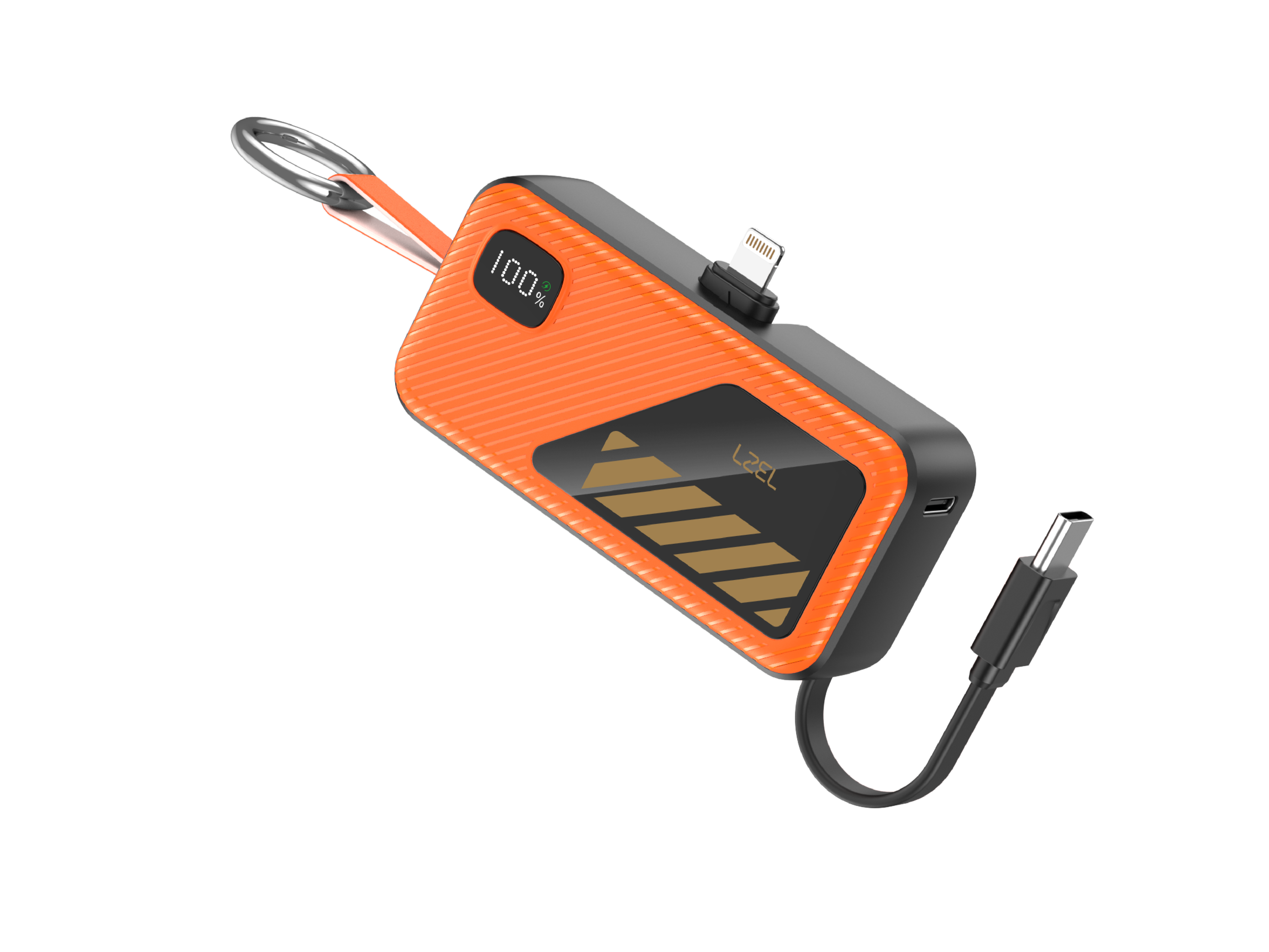 LZEL Nanoflux Charger Mini 5000mAh PD Lightning Power Bank with Built-in Type-C Cable | Orange