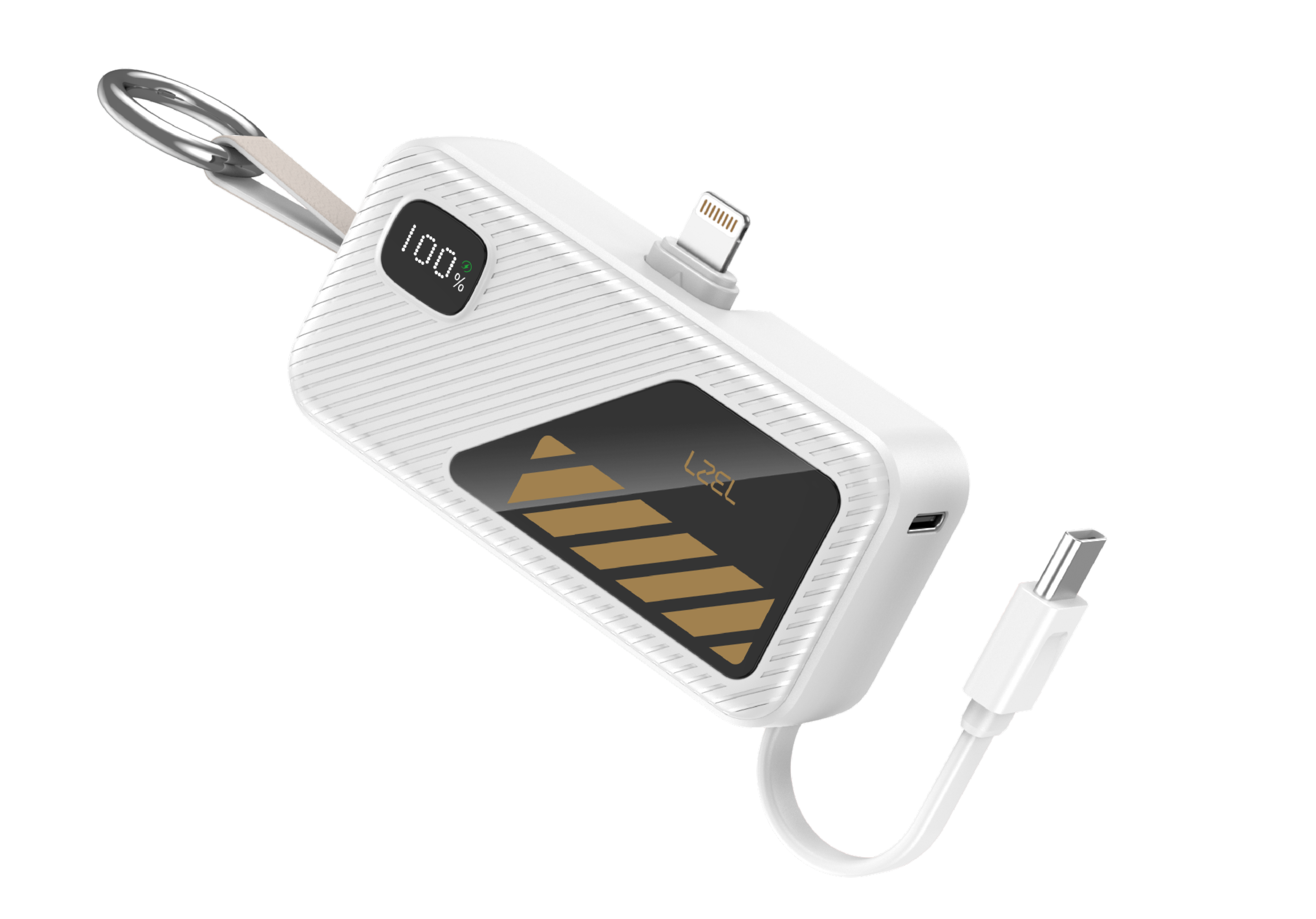 LZEL NanoFlux Charger Mini – 5,000mAh PD Lightning Power Bank with Built-in Type-C Cable | White