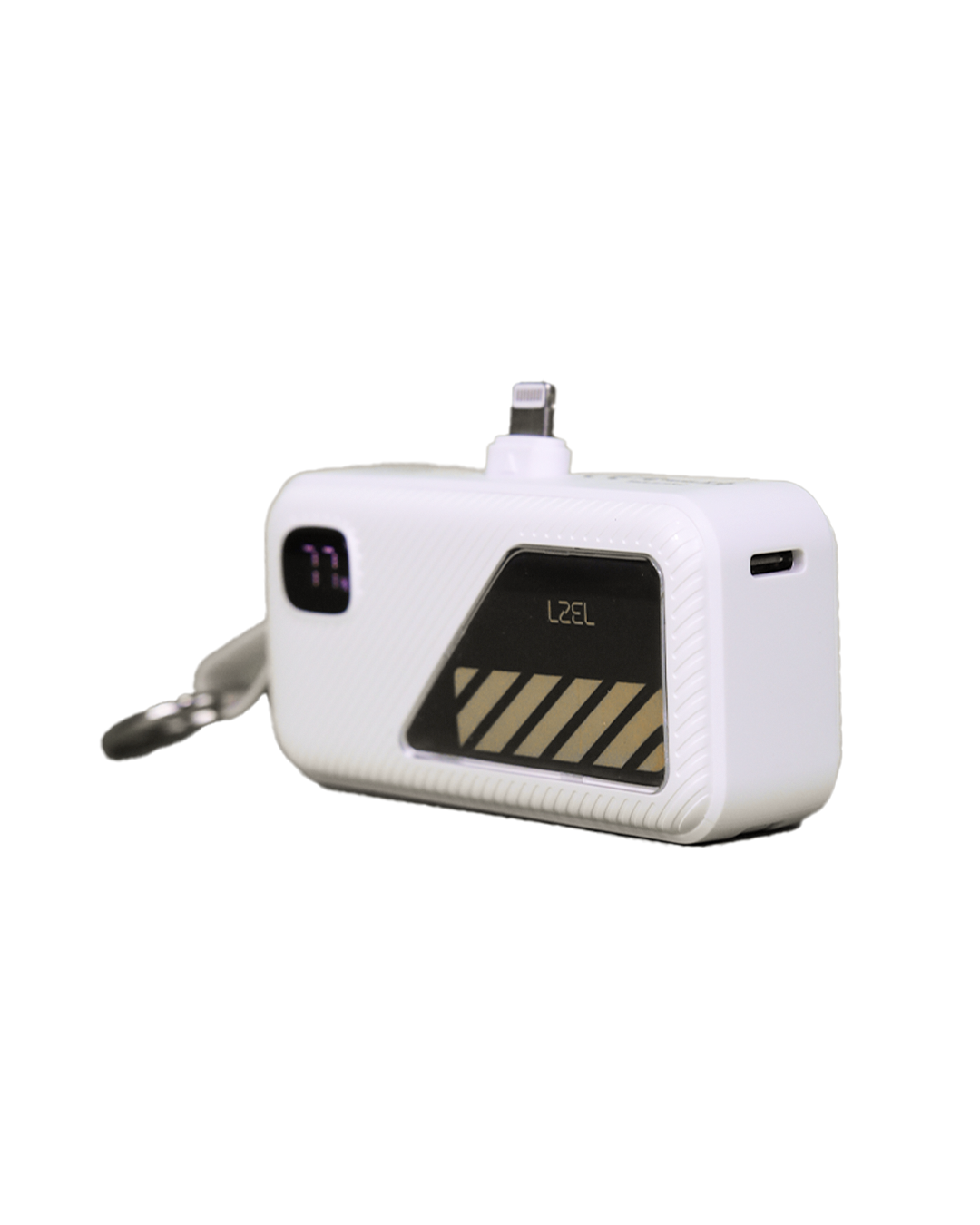LZEL NanoFlux Charger Mini – 5,000mAh PD Lightning Power Bank with Built-in Type-C Cable | White