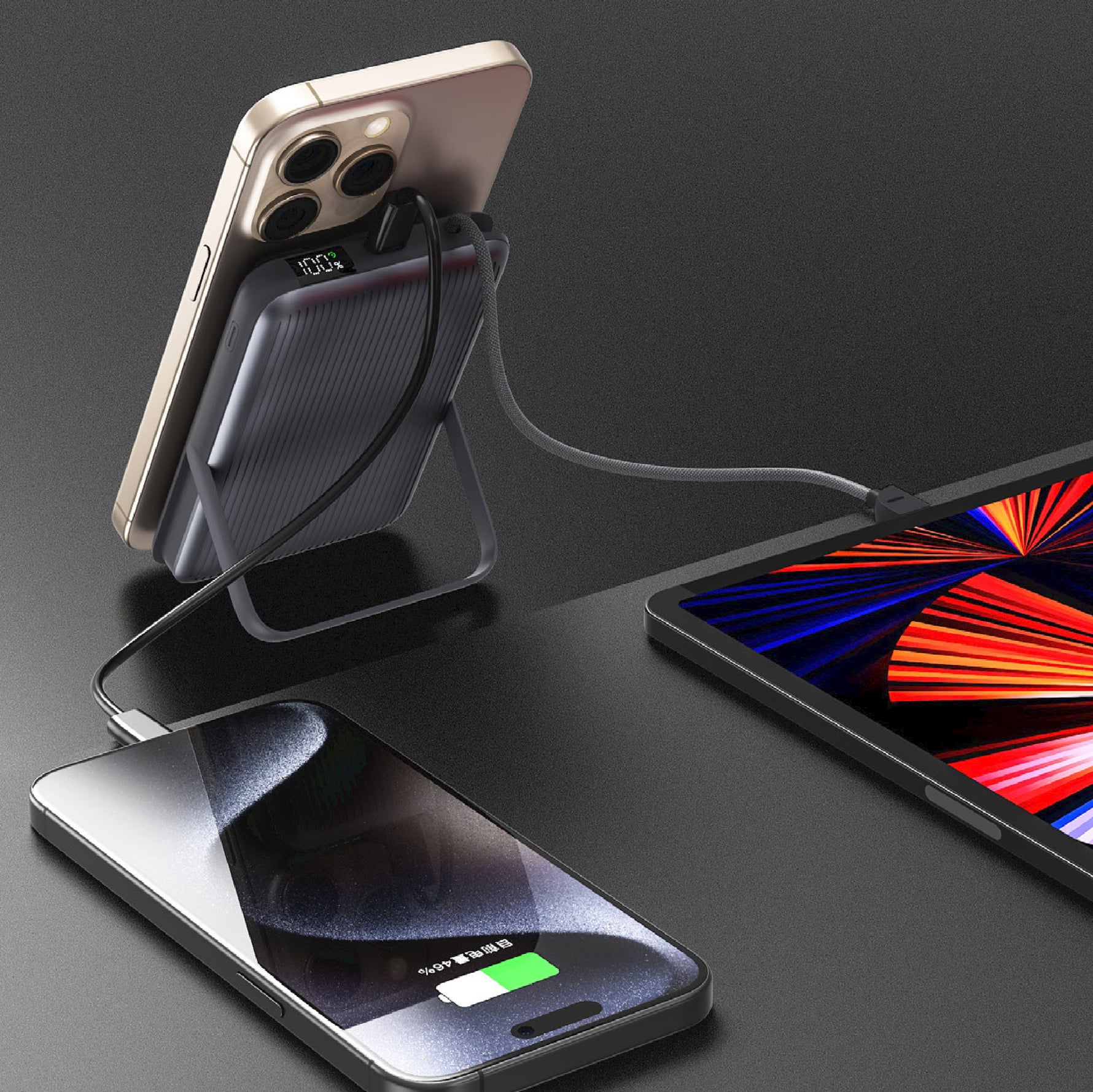 Neurode Mag  بطارية شحن متنقلة محمولة من ليزل PD بسعة 10,000 مللي أمبير بقوة 20 واط متوافق مع  MagSafe مع كيبل مدمج | أسود