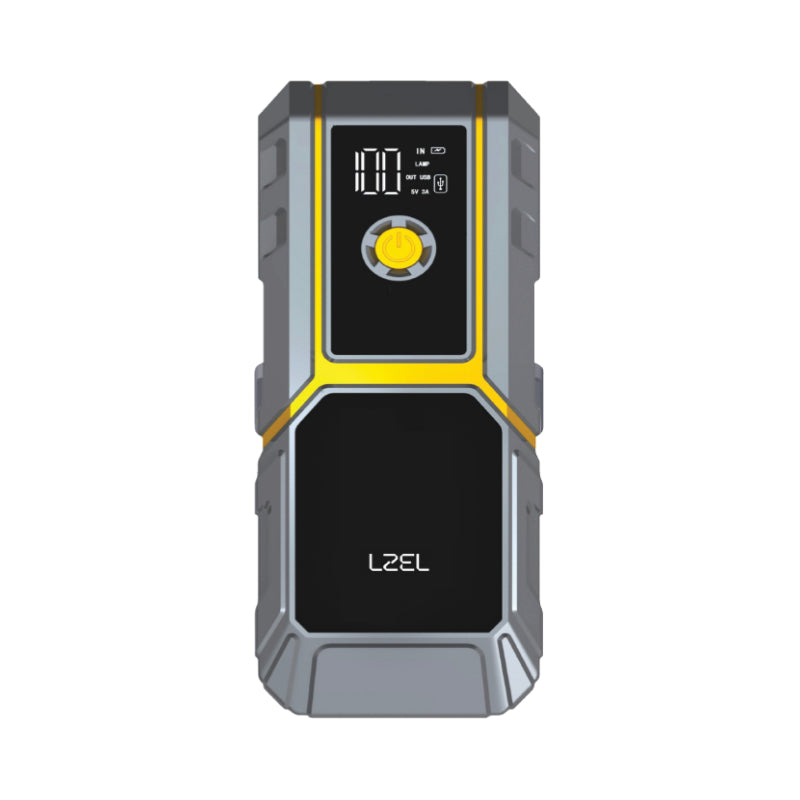 معزز لبطارية السيارة EnergizeIgnite X من ليزل مع ضاغط الهواء و مصباح LED بسعة 12 ألف مللي أمبير | رمادي / أصفر