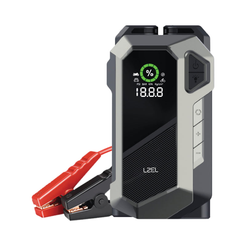 معزز لبطارية السيارة EnergizeIgnite X من ليزل مع ضاغط الهواء و مصباح LED بسعة 12 ألف مللي أمبير | رمادي / أسود