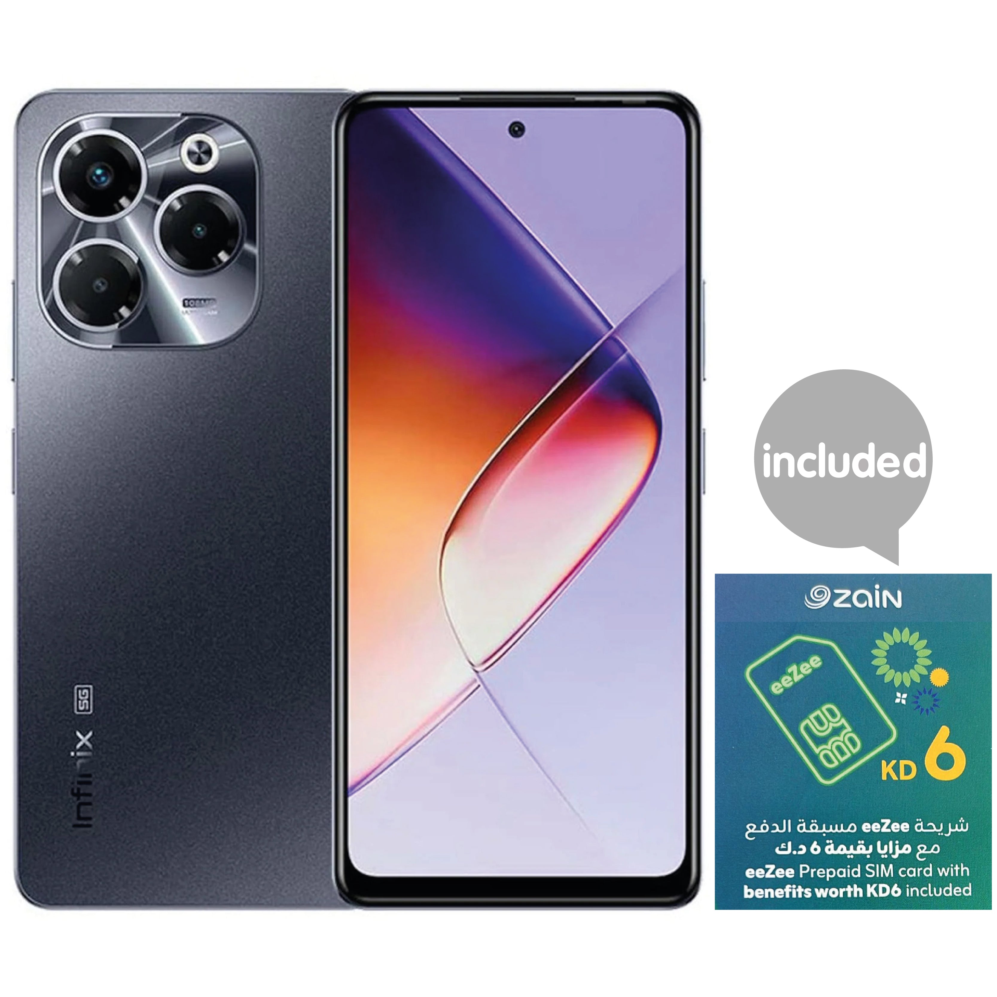 Infinix Note 40X 5G - 256GB - 8GB RAM - 6.78 inch - Black With Line Zain eeZee Prepaid Sim Card