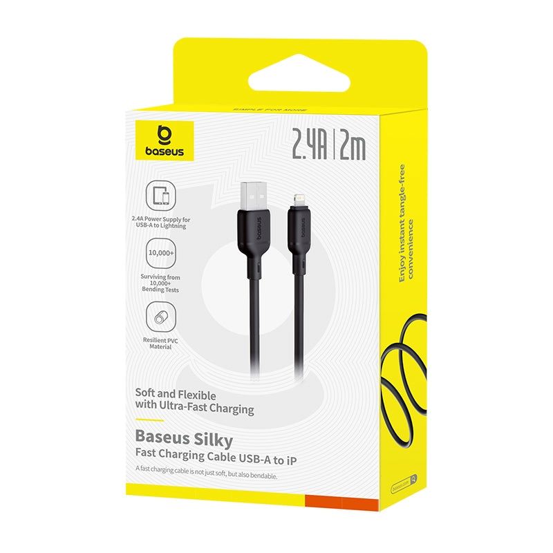 كيبل Baseus Silky للشحن السريع USB-A إلى iP بطول 2 متر | أسود 