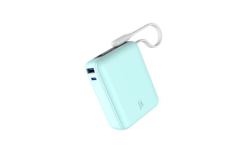 LZEL PrimeBrio 10K Mini PD Power Bank – 10000mAh, 30W, Built-in Type-C Cable