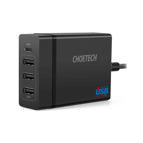 شاحن CHOETECH 72 وات 4 منافذ USB-C PD أسود (PD72-1C3UUK-101BK)