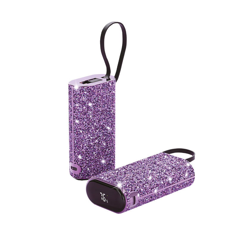 Asli Global 10000mAh PowerPod Luxe Shinning Diamond Power Bank with Built in Cable - Purple | PPC-10K PU