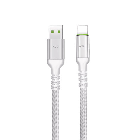 Asli Global USB-A to USB-C Cable Power Wire Max Nylon Braided Cable 2M | White