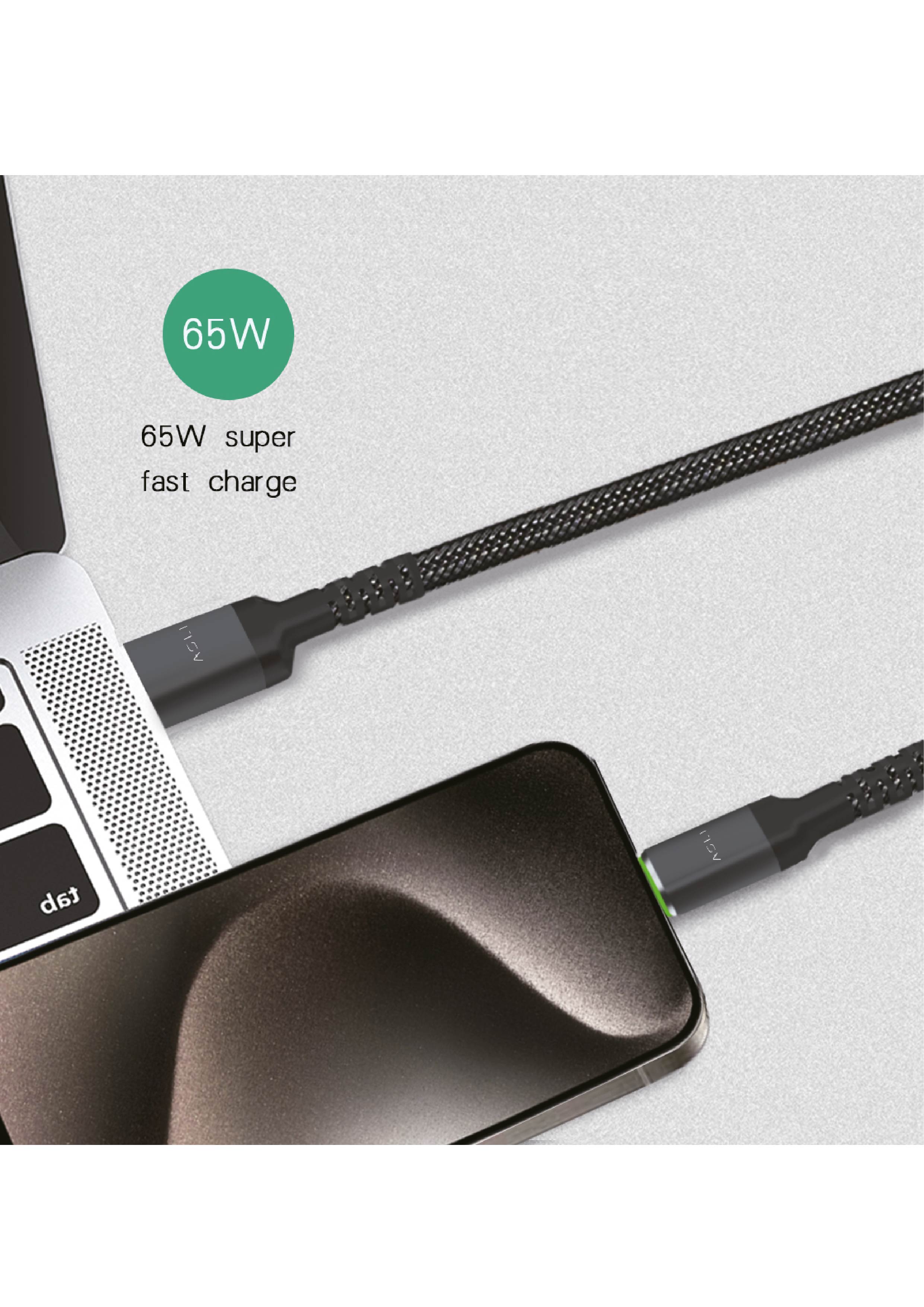 كيبل Power Wire Prime من أسلي جلوبال  USB-A إلى USB-C مضفر من النايلون أثنين متر | أسود