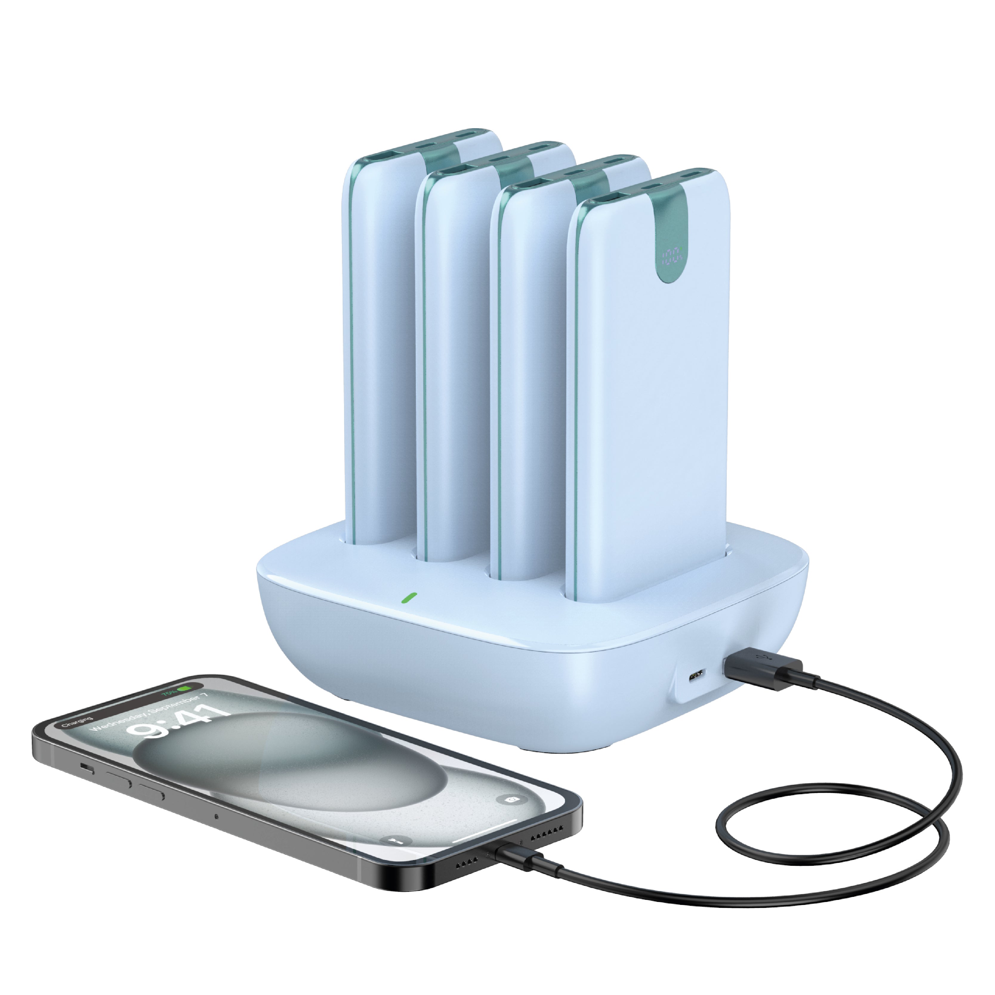 LZEL Quadra Energia Y Station 10000mah Charging Station Built In Cable Lightning And Type-C Blue