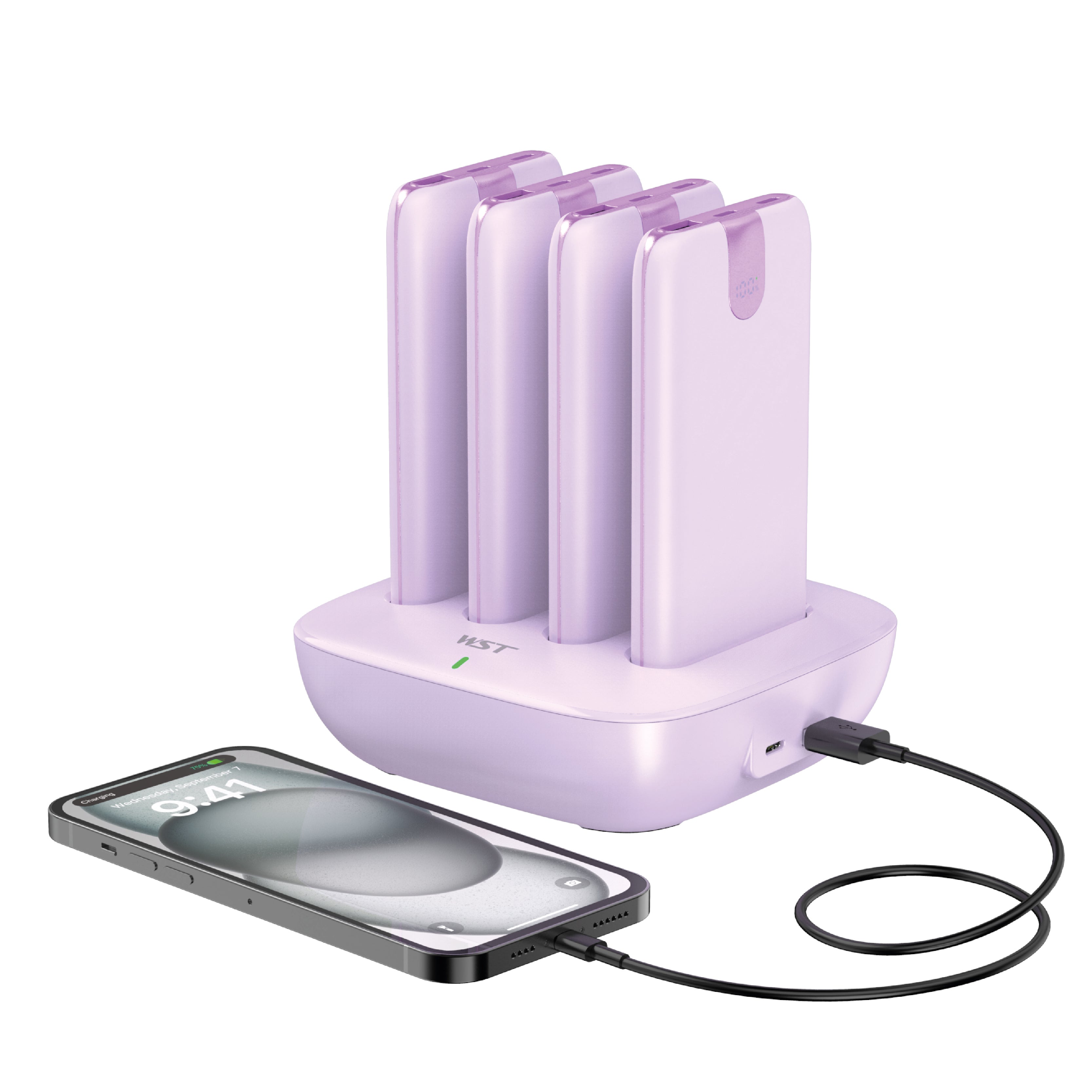 LZEL Quadra Energia Y Station 10000mah Charging Station Built In Cable Lightning And Type-C Purple