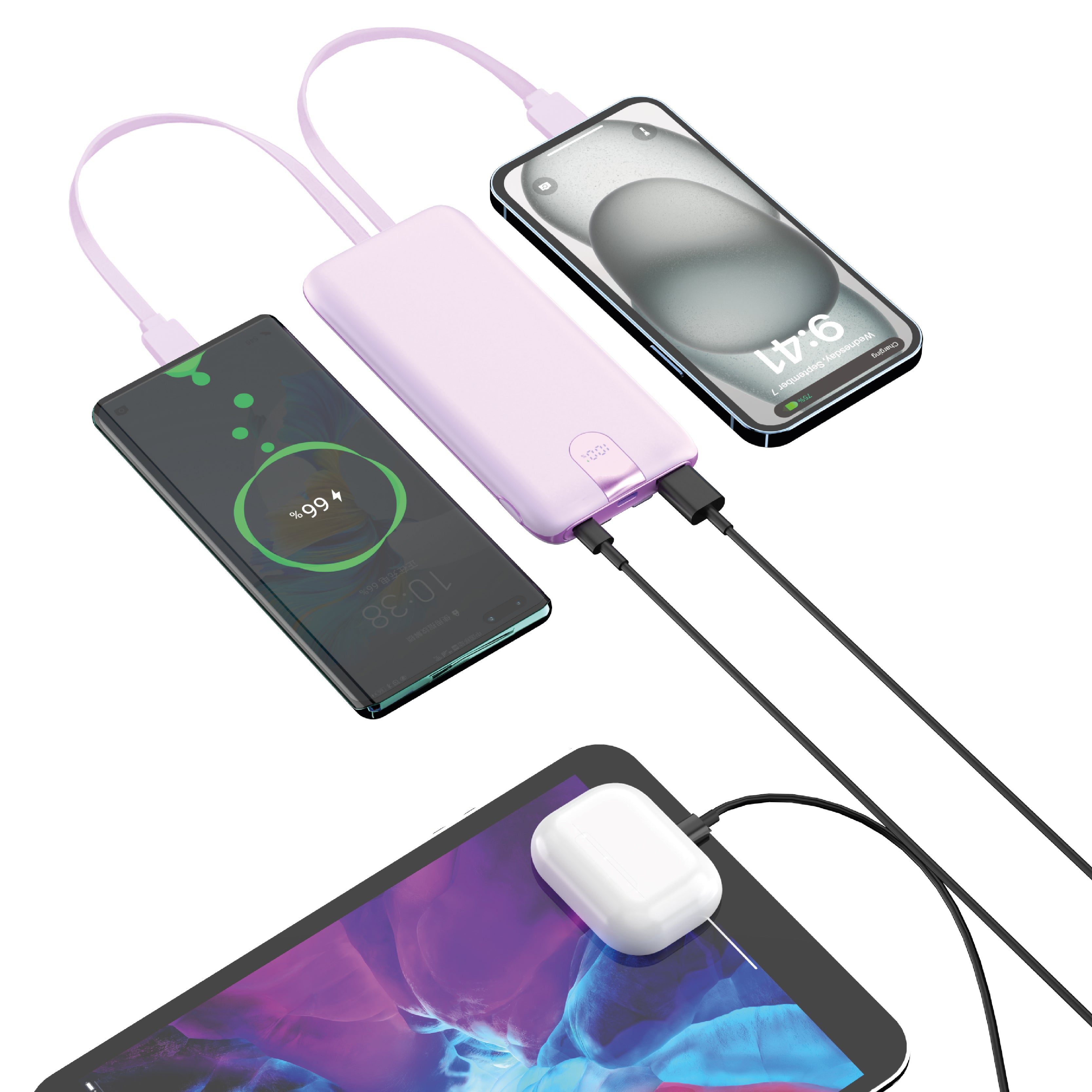 LZEL Quadra Energia Y Station 10000mAh Charging Station Built In Cable Lightning And Type-C | Purple