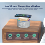 LZEL SonicGlow Horizon  Wake Multifunctional Speaker – Alarm Clock & Wireless Charging Dock | Bamboo/Gray