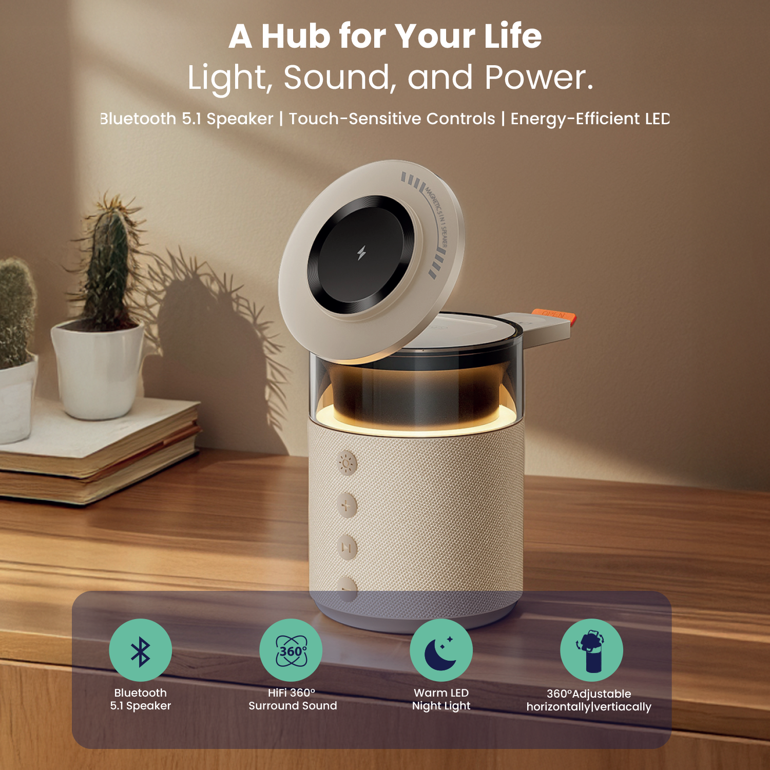 LZEL SonicGlow Pulse – Wireless Charger & Bluetooth Speaker | Silver