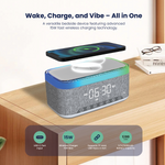 مكبر صوت SonicGlow Wake من ليزل متعدد الوظائف و منبة مع قاعدة شحن لاسلكية | أبيض / رمادي