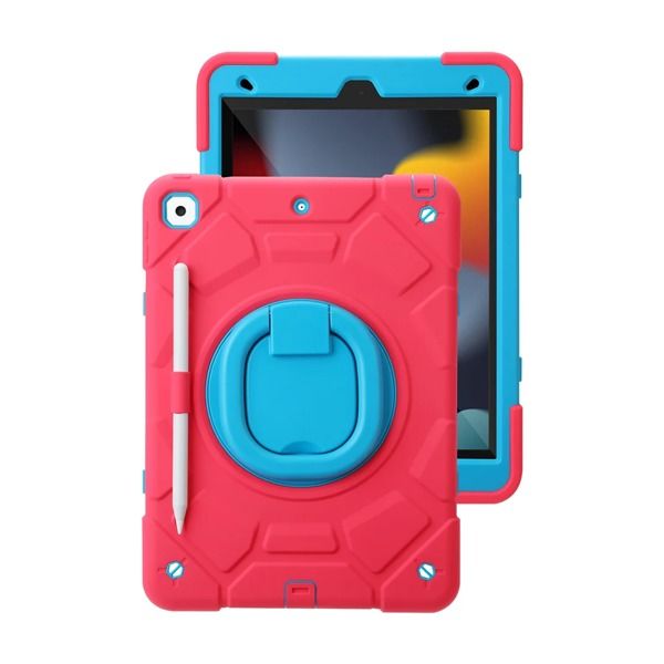 Multi-Functional iPad 10.2 Drop & Shock Proof Case Hot Pink+Blue