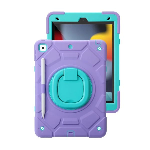 Multi-Functional iPad 10.2 Drop & Shock Proof Case Light Purple+Mint Green