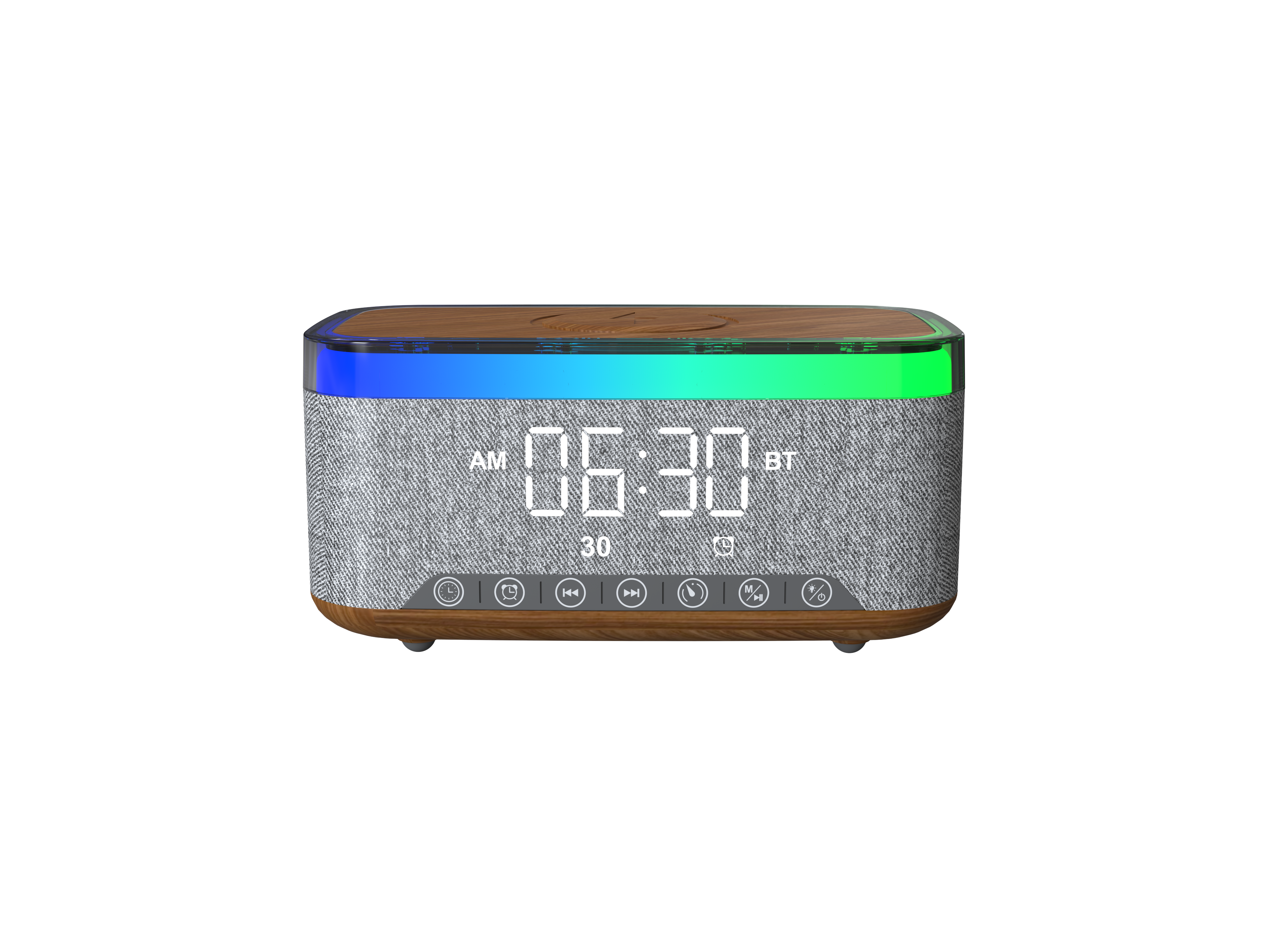 LZEL SonicGlow Wake Multifunctional Speaker – Alarm Clock & Wireless Charging Dock | Bamboo/Gray