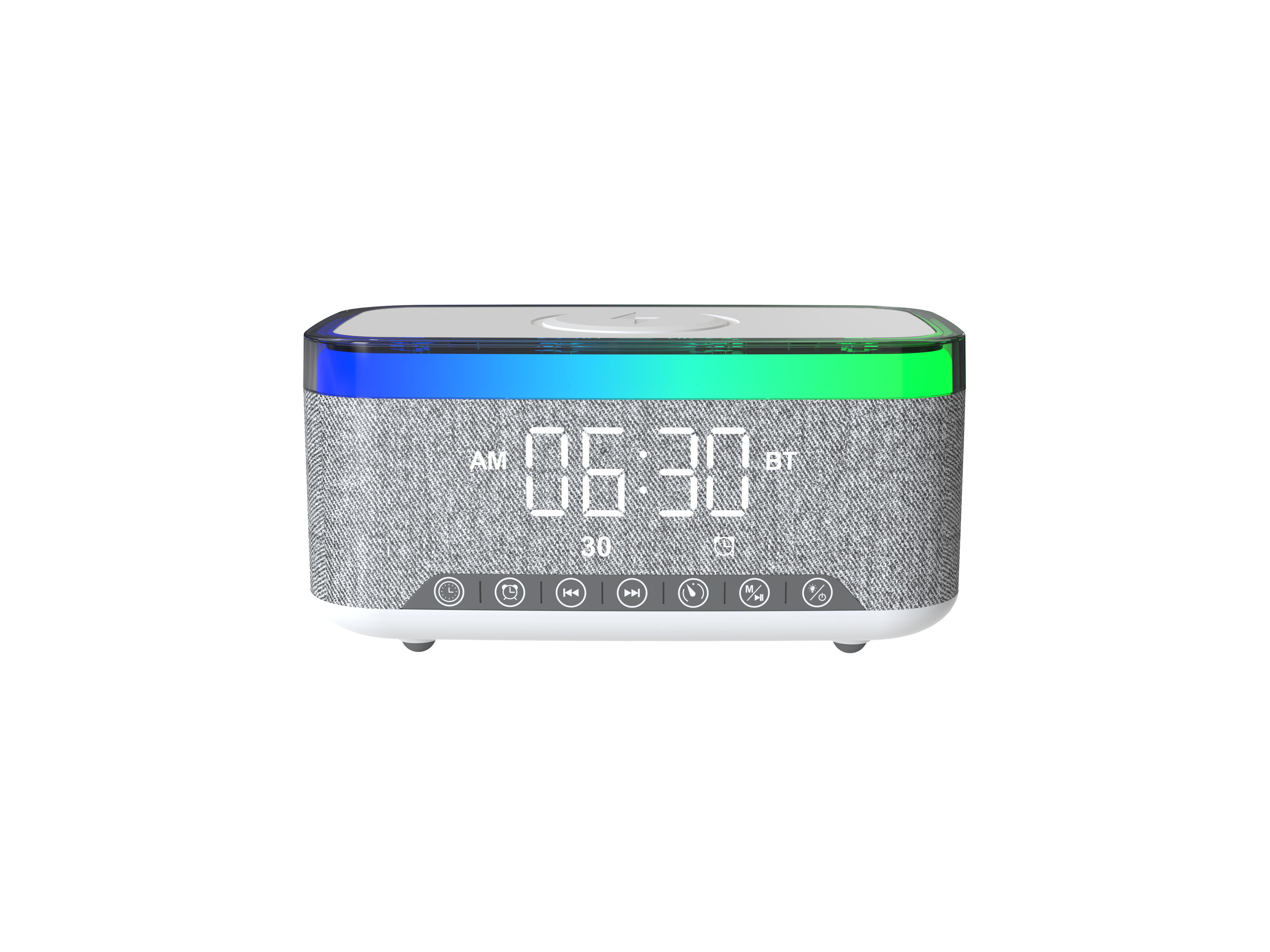 LZEL SonicGlow Wake Multifunctional Speaker – Alarm Clock & Wireless Charging Dock | White/Gray