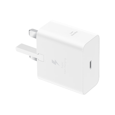 شاحن حائط سامسونج 25 واط للشحن السريع + كيبل USB-C إلى USB-C | أبيض
