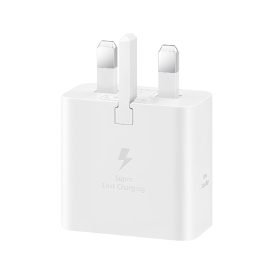 شاحن حائط سامسونج 25 واط للشحن السريع + كيبل USB-C إلى USB-C | أبيض