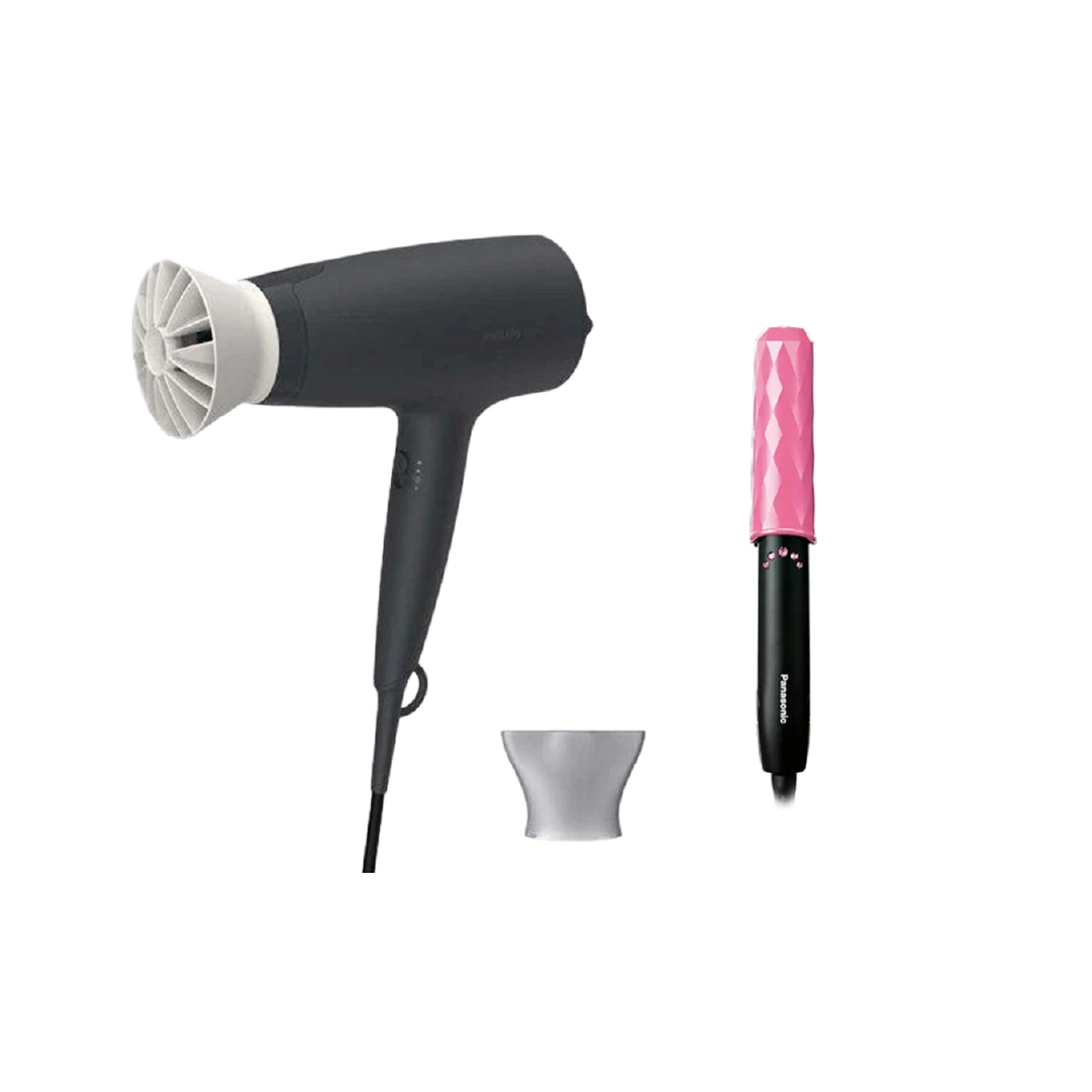 Eid Bundle - Philips 1600W Hair Dryer (3 Heat Settings, Quick Styling) + Panasonic Hair Straightener & Curler