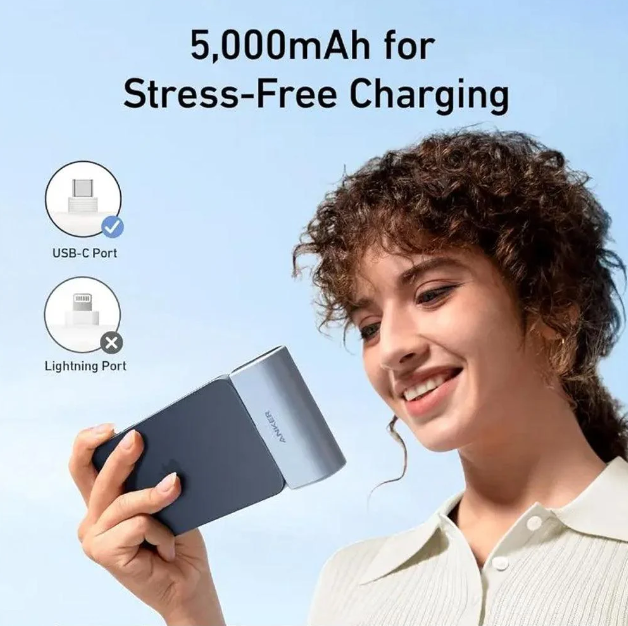 Anker 5000mAh Compact With Foldable USB-C Connectore PD Fast Charging | Blue