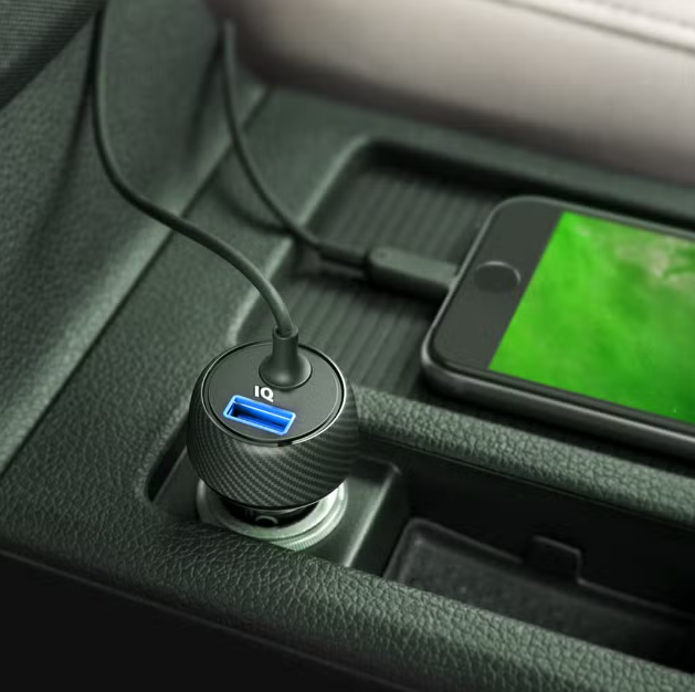 شاحن سيارة Power Drive Elite من Anker  بقوة 24 واط بمنفذين مع موصل Lightning | أسود