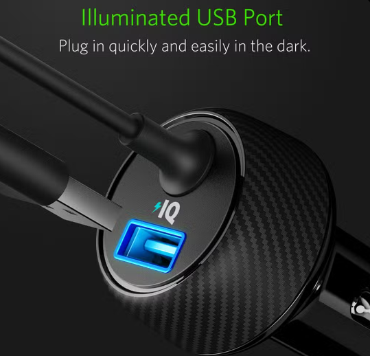 شاحن سيارة Power Drive Elite من Anker  بقوة 24 واط بمنفذين مع موصل Lightning | أسود