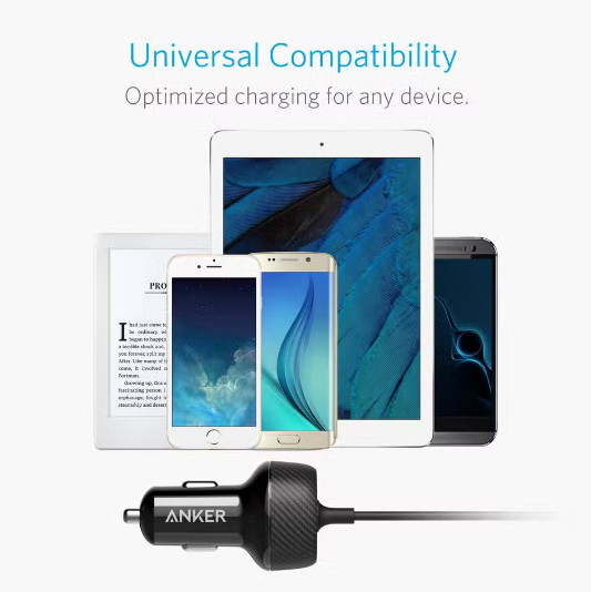 شاحن سيارة Power Drive Elite من Anker  بقوة 24 واط بمنفذين مع موصل Lightning | أسود