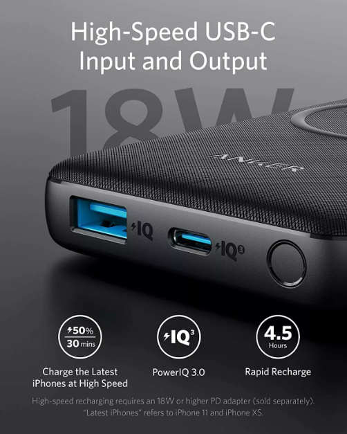 شاحن متنقل لاسلكي PowerCore III بسعة 10000 مللي أمبير من Anker | أسود