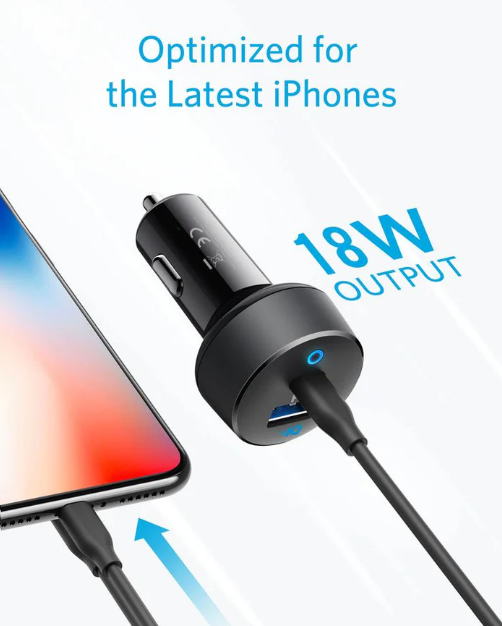 Anker PowerDrive Classic PD 2 With Type-C to Lightning Cable Car Charger | Black