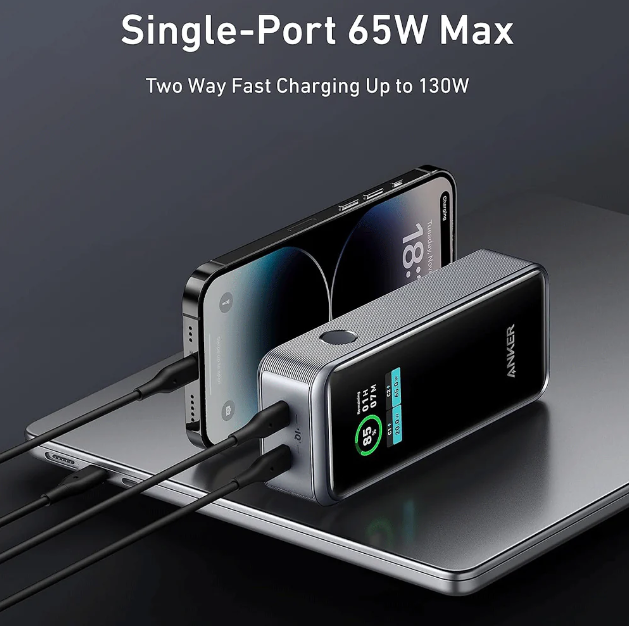 بطارية شحن متنقلة Prime بسعة 12000 مللي أمبير بقوة 130 واط من Anker | أسود