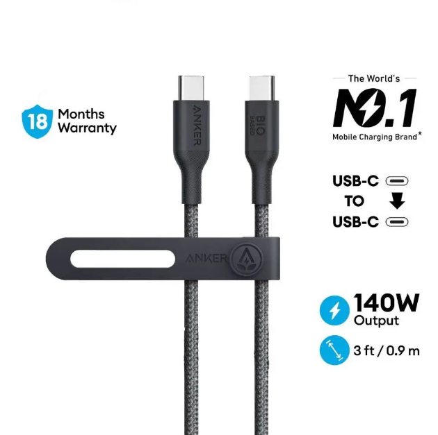 Anker 544 Usb-C To Usb-c Cable 140W Bio-nylon 0.9m | Black