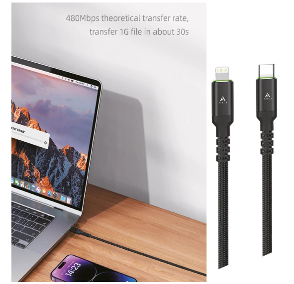 كيبل Power Wire Max من  أسلي جلوبال USB-C إلى Lightning  واحد متر | أسود