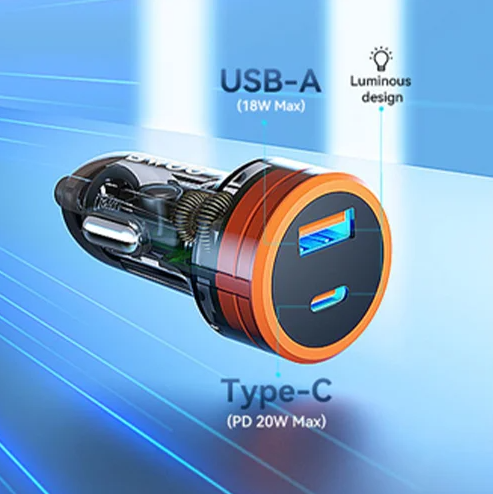 BWOO 38W USB-A+USB-C 2 in 1 Transparent Car Charger