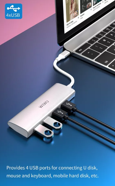 Wiwu Alpha 4 in 1 USB-C Hub Multi-Port Connect Hub | Gray