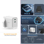 Asli Global Thundervolt Surge 45W Power Delivery GaN Dual USB-C Charger | White