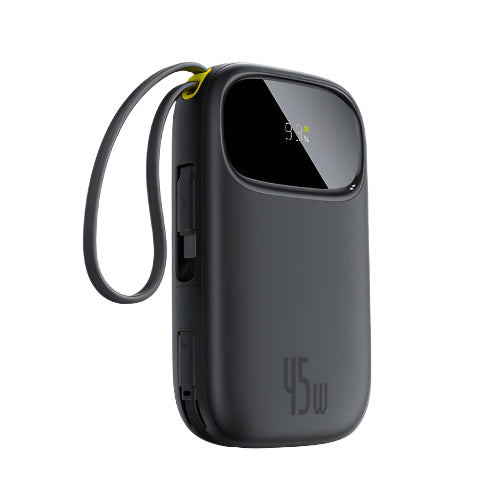 باور بانك Baseus EnerFill FC31 Qpow3 بشاشة رقمية مع كابلين USB-C مدمجين بسعة 10000mAh وقدرة 45 واط - أسود كوني
